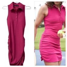 Thrive Societe Henley Ruched Dress Size S Berry Pink Padded Shelf Bra NWT