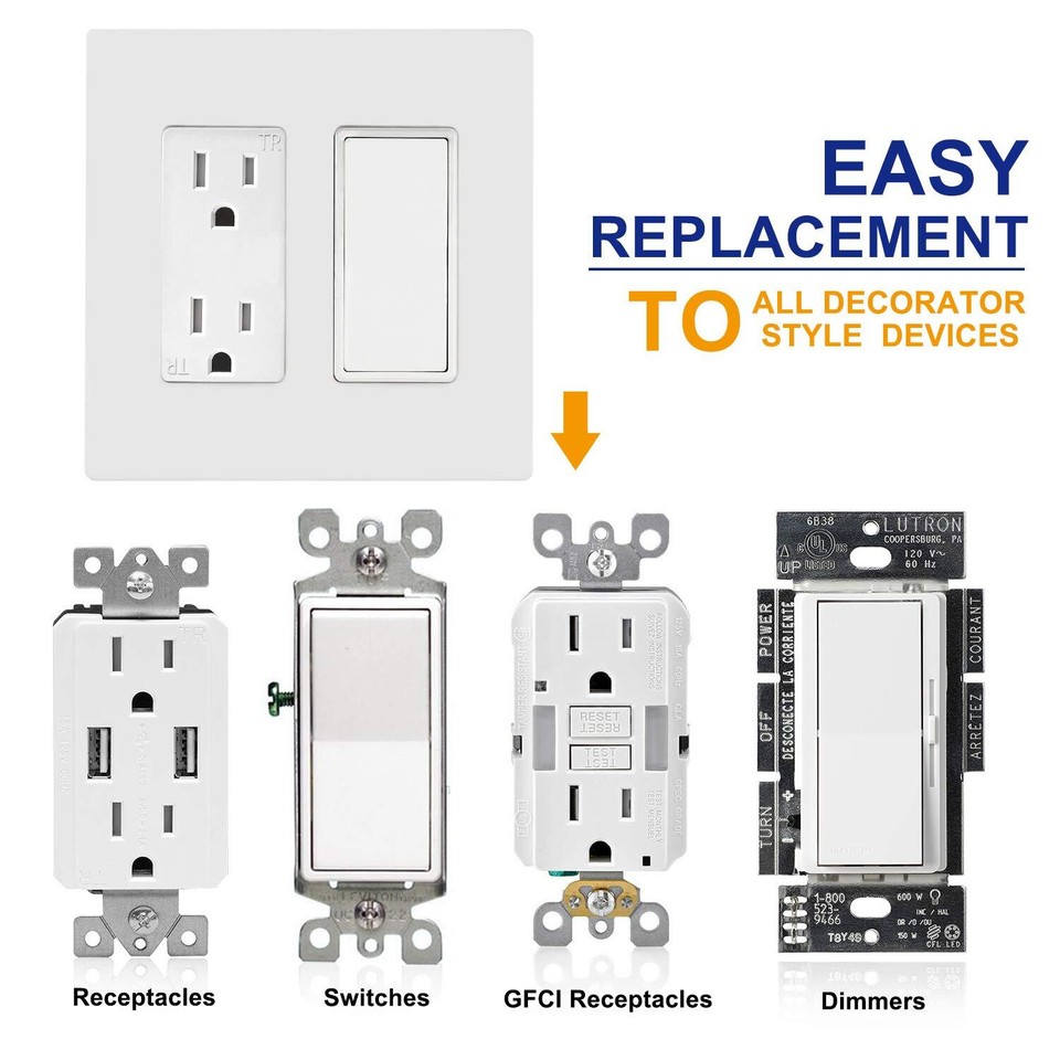 ABBOTECH 2Gang Screwless Decorator Wall Plates, Child Safe Standard