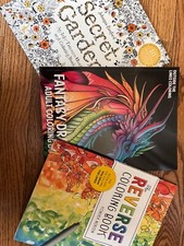 adult coloring book new lot of 3: secret garden, fantasy, reverse coloring