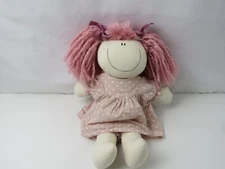 Vintage OOAK Handmade Girl Cotton Canvas Doll with Purple Polka Dot Dress 15"