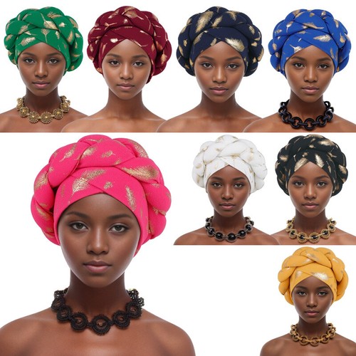 Gorra trenzas hiyab árabe musulmana Aso Oke corbata africana gele turbante sombrero - Imagen 17 de 37