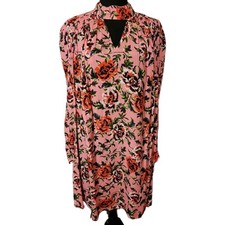 Pink Size 4 Red Floral Printed Swing Dress ASOS Long Sleeve Mock Neck