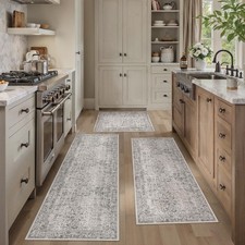 Grey Kitchen Rug Sets 3 Piece 20x32/20x48/20x59 Inch Vintage Distressed Entry...