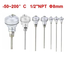 RTD PT100 Temperature Sensor Probe 1/2"NPT Thread Thermocouple Terminal-HeadΦ8mm