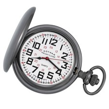 Gotham Mens Gunmetal Railroad Polished Finish Covered Quartz Pocket Watch