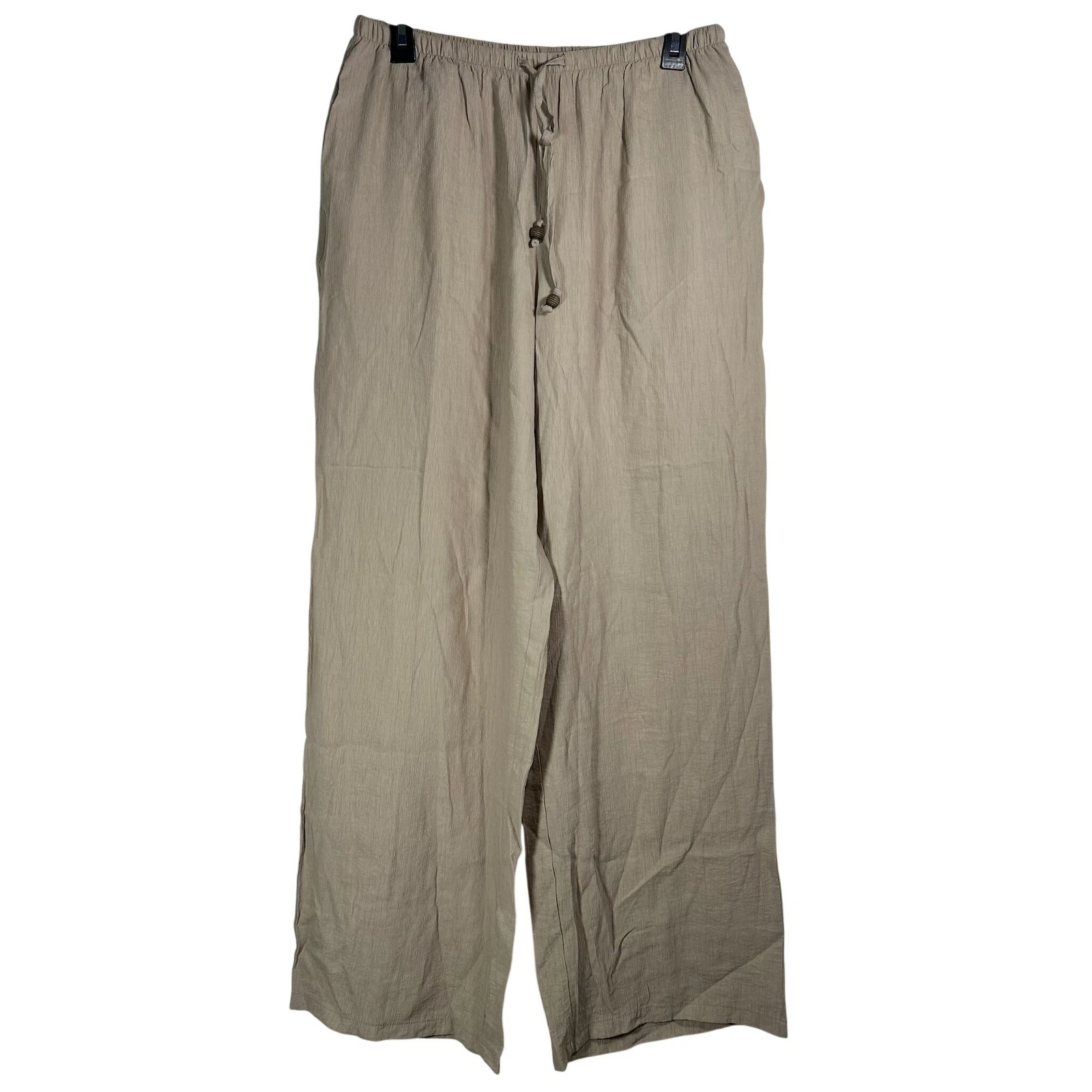 Zara Womens Beige Textured Wide Leg Drawstring Pants Viscose Blend Size Large