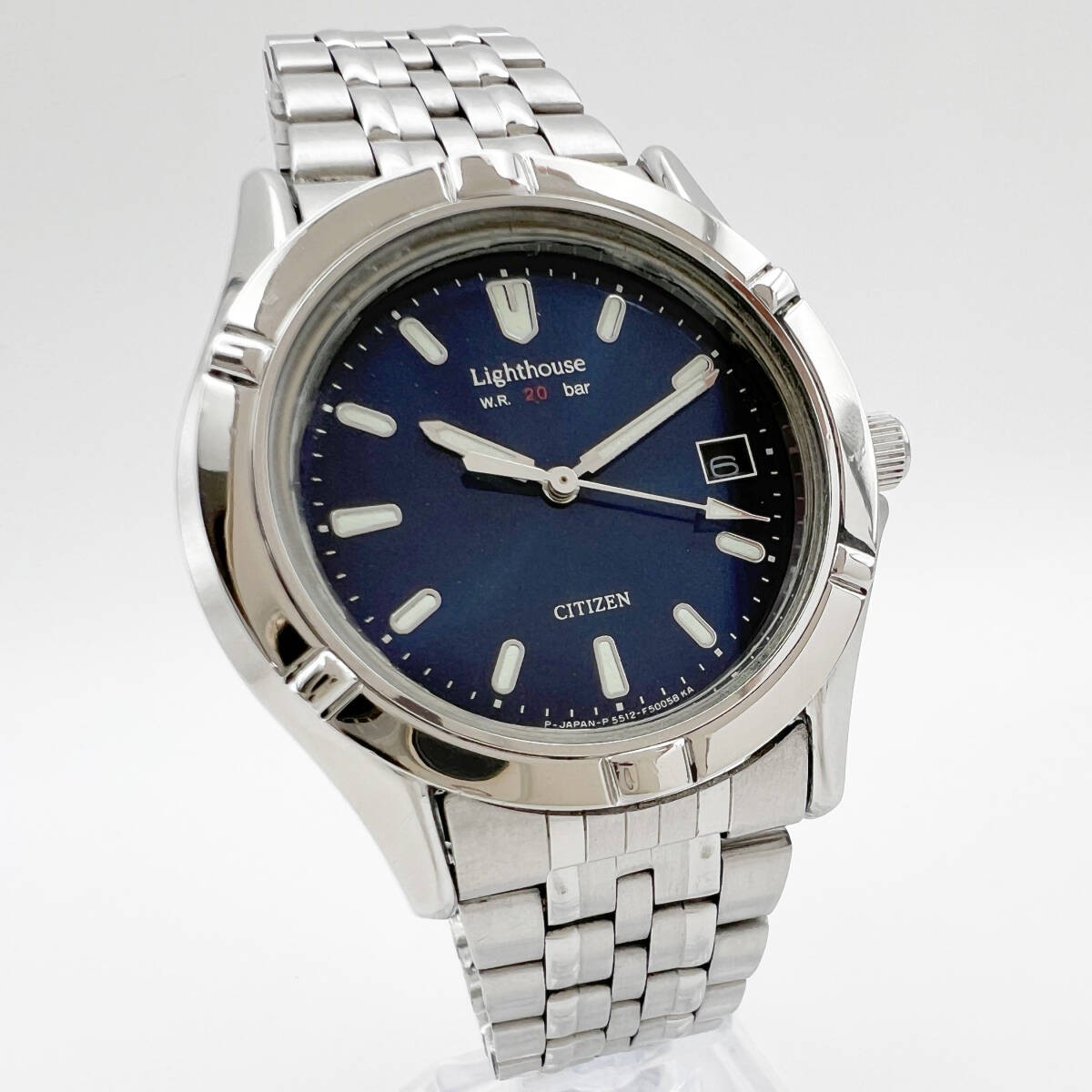 Battery Replaced CITIZEN Lighthouse 5512-F51804 Men's Watch, Date, Blue Navy, 20