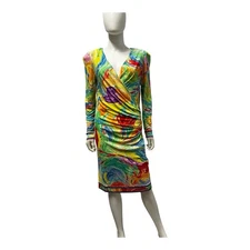 Vintage Leonard Paris Colorful Silk Jersey Ruched Dress M