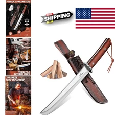 Outdoor Survival Knife 8 Inch Fixed Blade with Durable Wooden Handle and Sheath