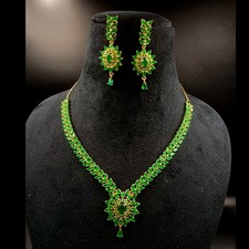 Traditional Emerald Necklace Set 22k Gold Plated Bollywood Bridal Choker Set