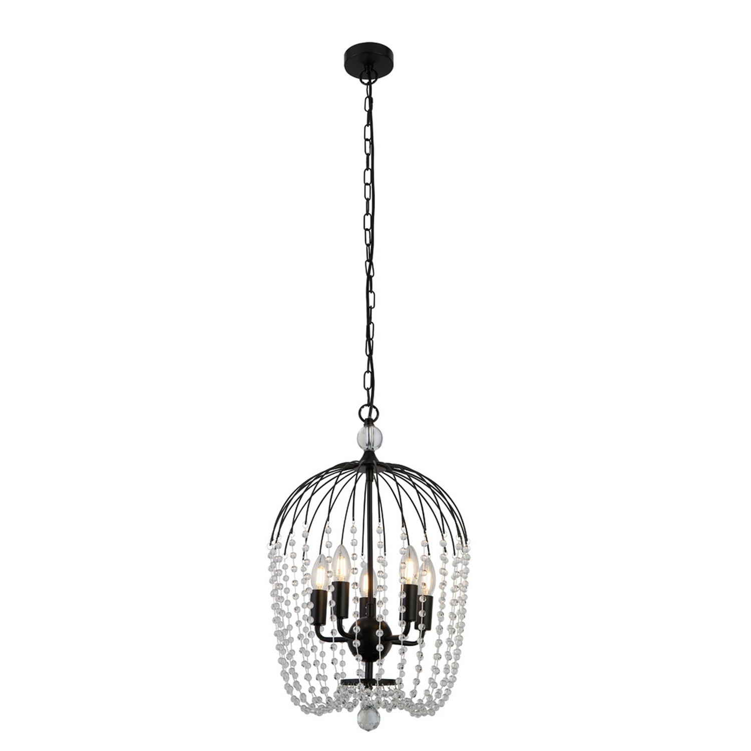 5 Lights Black Finish Metal Clear Crystal Shower Ceiling Fitting Pendant Light
