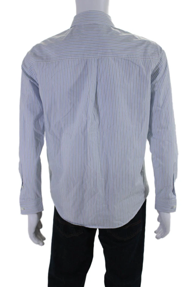 Camisa social masculina listrada AG Adriano Goldschmied botão frontal branca azul tamanho XS - Imagem 3 de 4