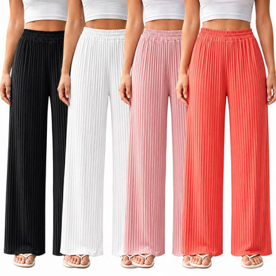PLISSEE Wide Leg PALAZZO Sommer Hose Freizeithose Strandhose Stoffhose - S11