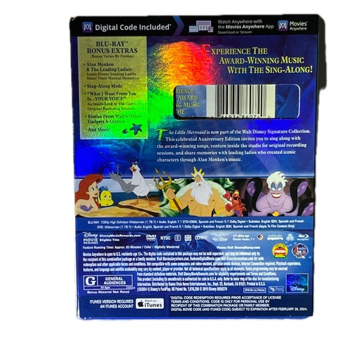 Disney The Little Mermaid Blu-ray DVD Digital Code Anniversary Edition Slipcover - Picture 2 of 3