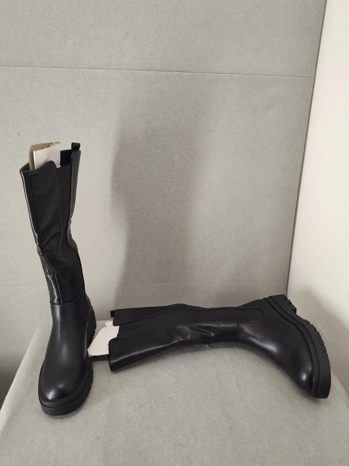 Shoedazzle Mujer Botas 9 Negras Hasta la Rodilla Gruesas Plataforma Elásticas Pull On Zapatos Foto 4 de 4