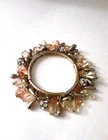 Vintage Rhinestone Beaded Dangle Gold Tone Bracelet MCM 1970s Costume Jewelry