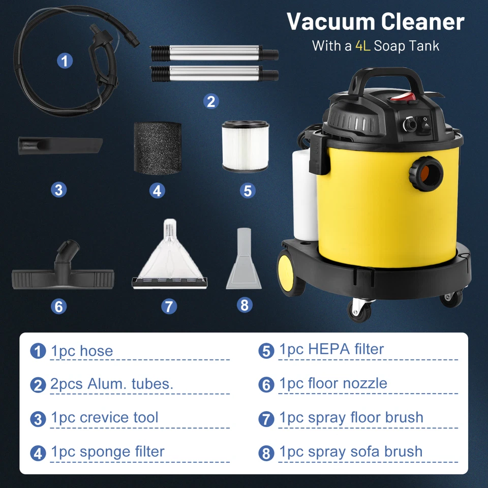 Vacmaster 6 Gallon 5.5HP Wet Dry Car Vacuum Cleaner Upholstery Shampoo 4-IN-1 - Image 2 of 4