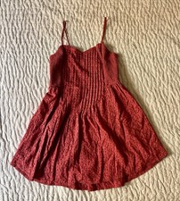 Aerie Red Eyelet Minidress with Embroidery 100% Cotton Pleated Smocked Size M