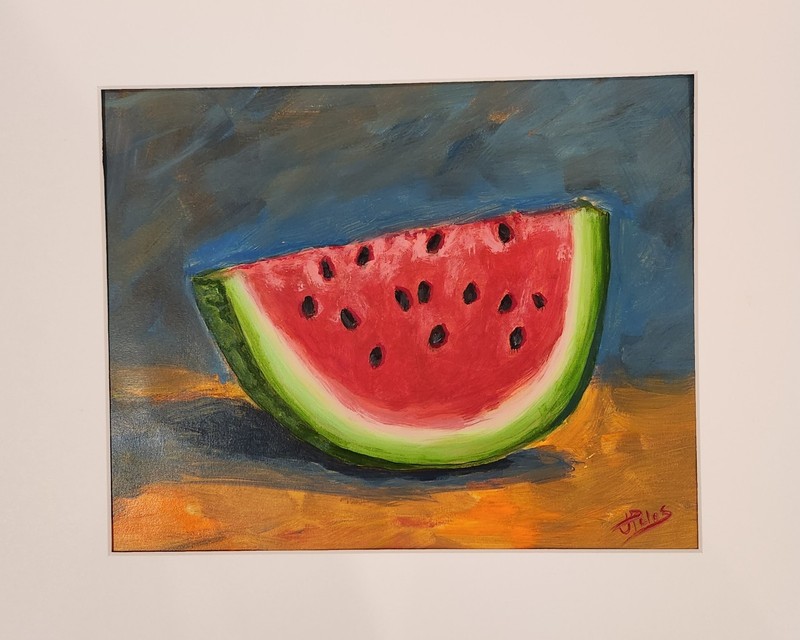Original Acrylic Painting, Fruit, Watermelon,  One-of-a-kind. Acrylic On Paper