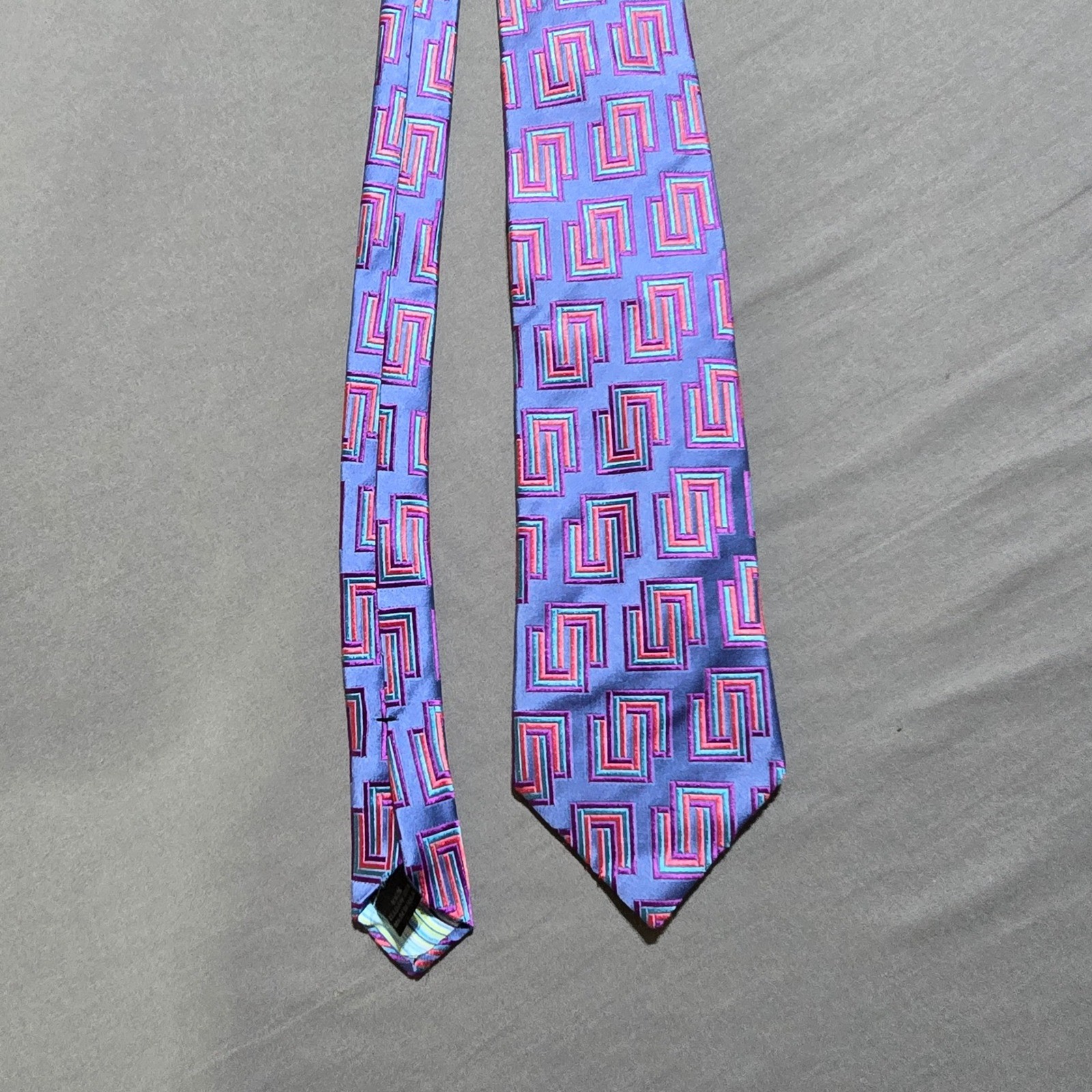Express Geometric Pattern Silk Blend Necktie Blue… - image 1