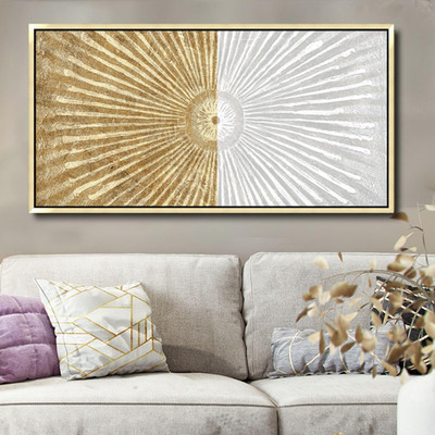 Framed 20''x40'' White & Gold Abstract Canvas Art for Modern Home Decor