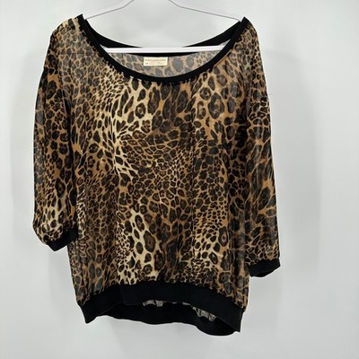 Bobbie Brooks Womens Sheer Leopard Top Size 1X Animal Print Bold Statement