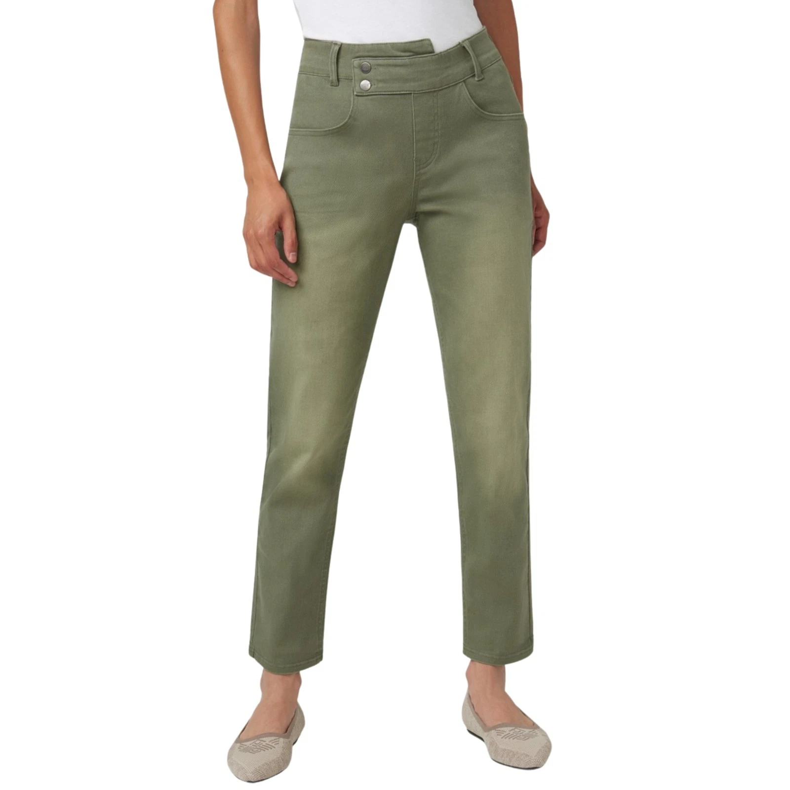 HUE Women's High Rise Girlfriend Denim Leggings sz XL X-Large Olive Green