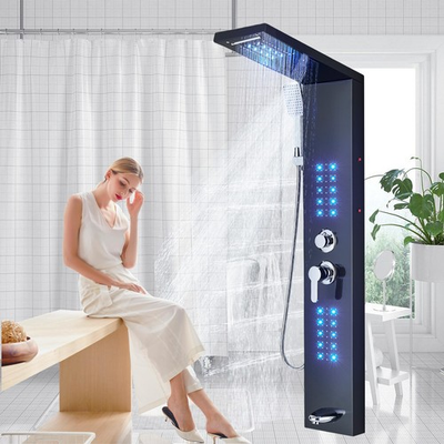 #ad Black LED Shower Panel Tower System 5 Shower Mode High Pressure Body Massage Jet $125.00