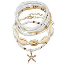Tobilleras con cuentas y estrellas de mar para mujer - Lindo conjunto de pulsera de tobillo