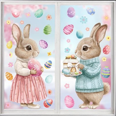 Easter Bunny Window Clings: 2 Sheets Double Sided Large Spring Easter Bunny W...