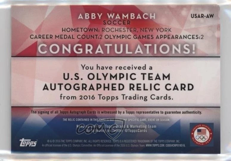 2016 US Olympic & Paralympic Team and Hopefuls Bronze /25 Abby Wambach Auto - Image 2 of 2