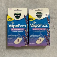 2 Boxes Vicks VapoPads Calming Vapors with Lavender Essential Oil 12 Pads, New