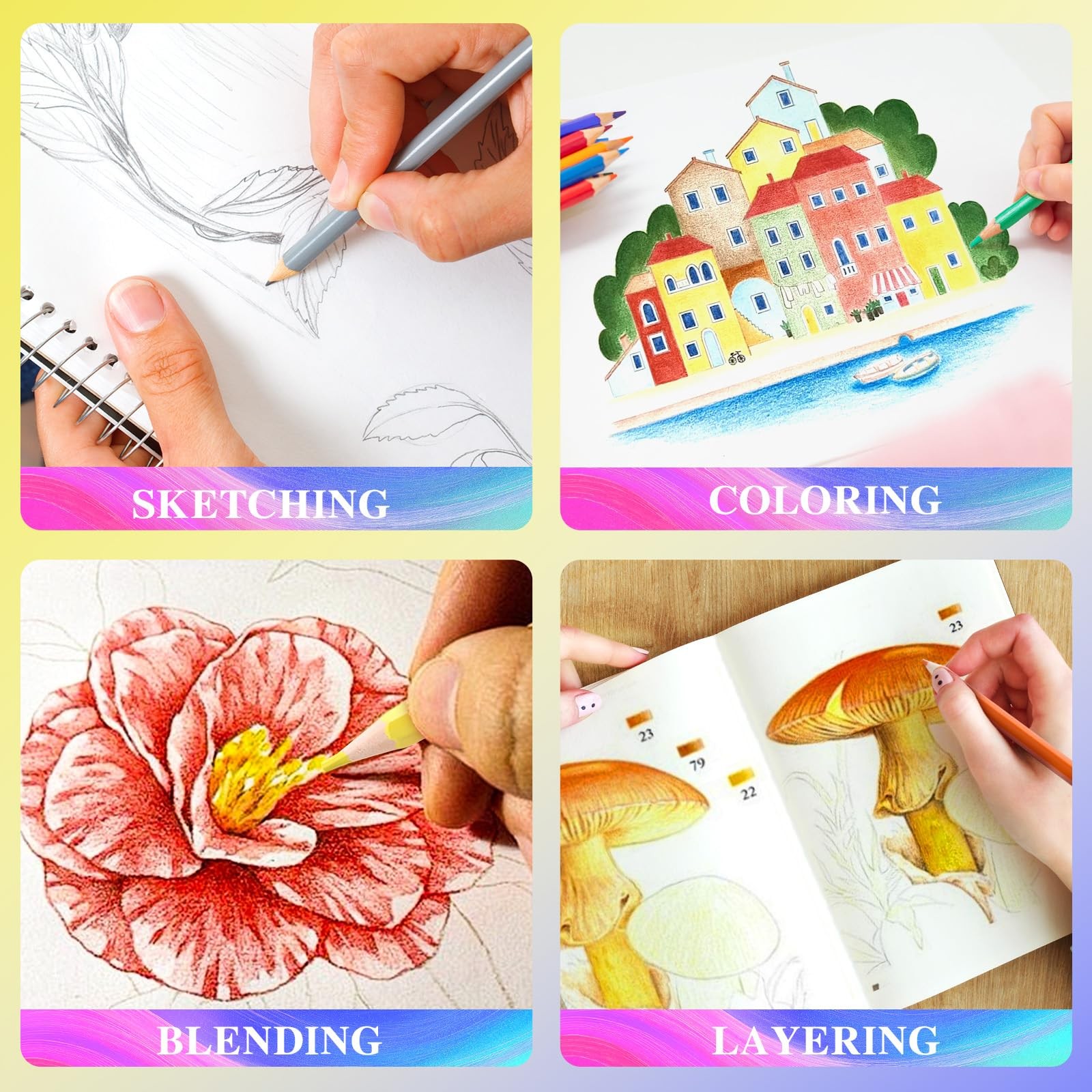 Pencils for Adult Coloring Books, 48 Colored Pencil Set for Artist Sketc