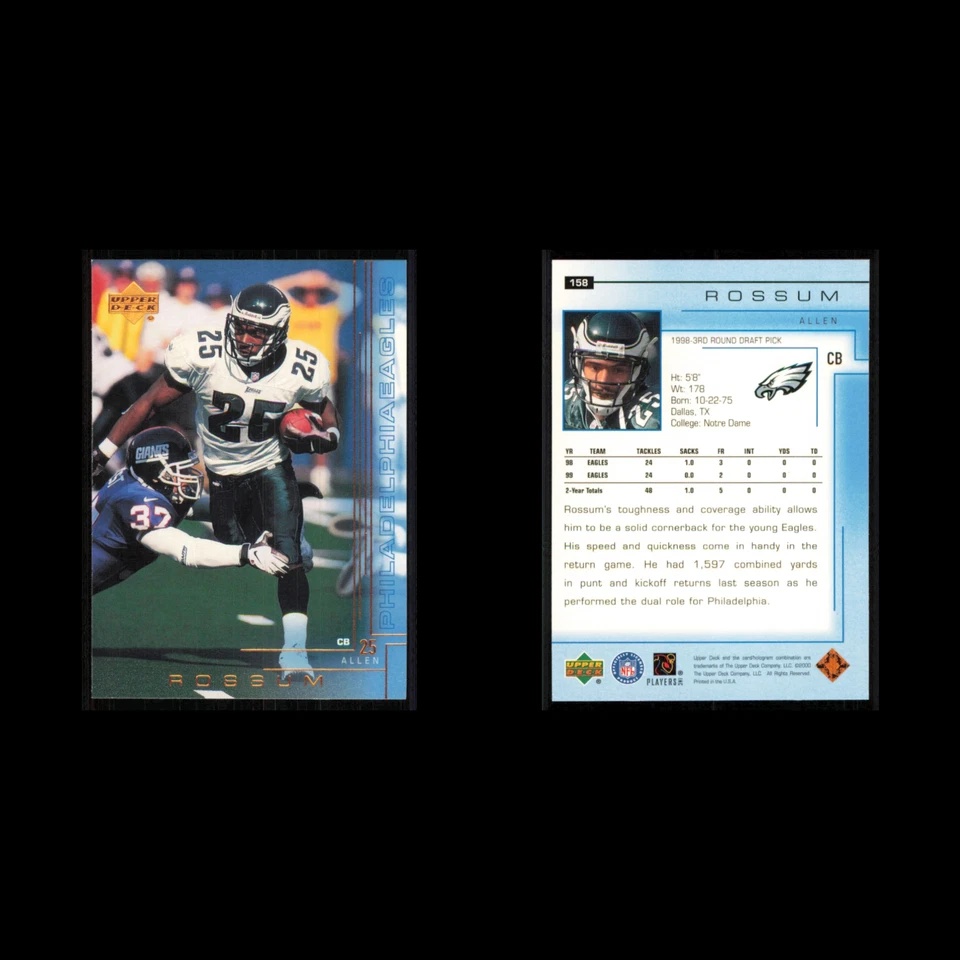Allen Rossum #158 2000 Upper Deck Philadelphia Eagles Football Card NFL NM - Image 3 of 3