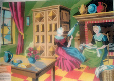 Margot French "Ladies Spinning Wool" Printed Needlepoint Canvas  PQQ