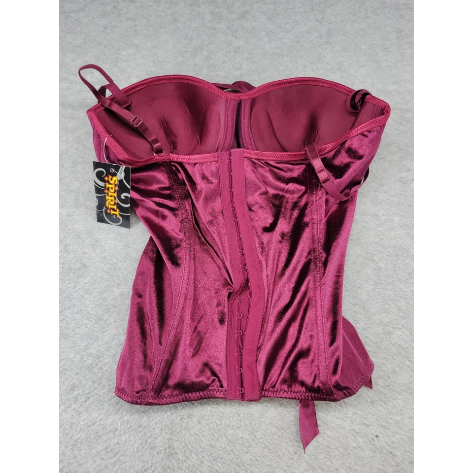 Spirit Halloween Adult Large Burgundy Satin Corset Lace Up Boned Bustier Top - Image 3 of 4