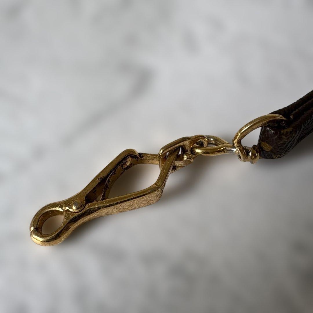 LOUIS VUITTON ブラウンレザーリード LOUIS VUITTON Dog Leash Monogram Leather Brown Gold Hardware