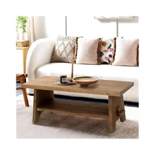 43.4" Farmhouse Wood Coffee Table, Solid Firwood Living Room Table