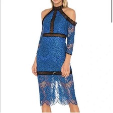 NWT ALEXIS Marlowe Cold Shoulder Lace Midi Dress Blue Size M