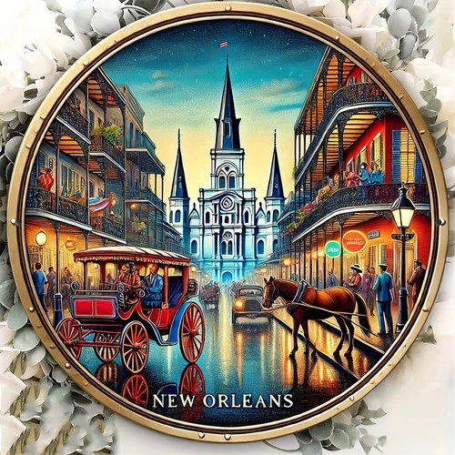 1pc New Orleans Vintage Metal Tin Sign, 8x8 inches (20x20cm) - Waterproof Wall A