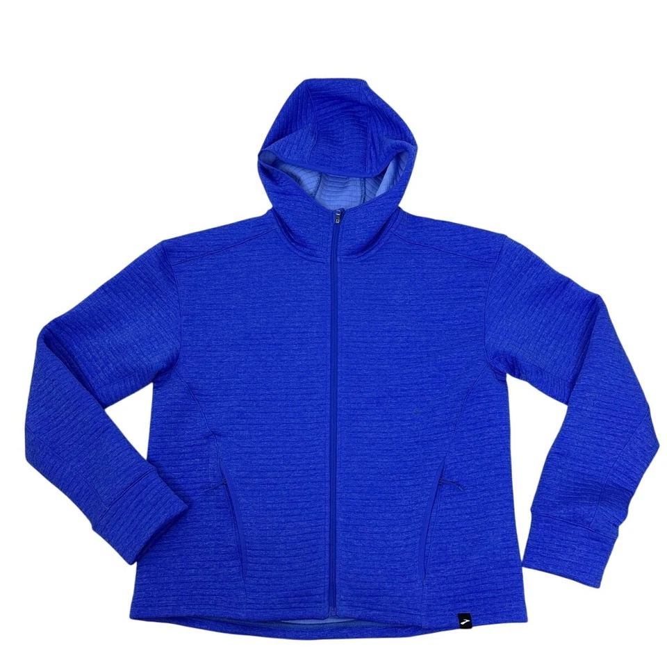 Chaqueta deportiva Brooks Sports Netherlands para mujer azul con capucha para correr Run Happy Foto 3 de 4