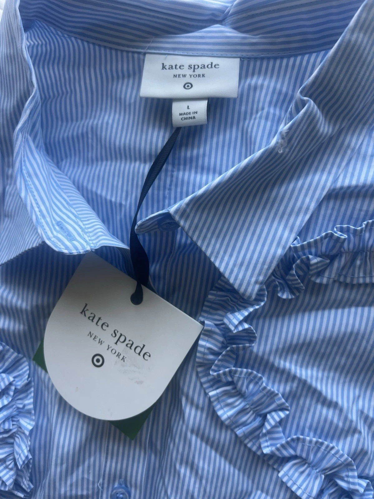 Camicia midi donna nastro manica corta kate spade NY blu bianco taglia large