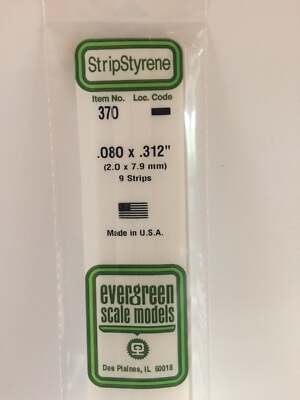 Evergreen Scale Models Opaque White Styrene Strips .080in Thick, 24in Long . 370