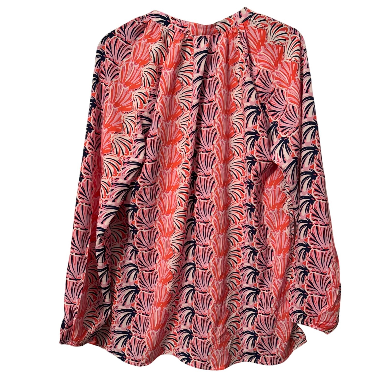 Simply Southern Womens Size XL Blouse Pink/Navy Floral Print Relaxed Fit top