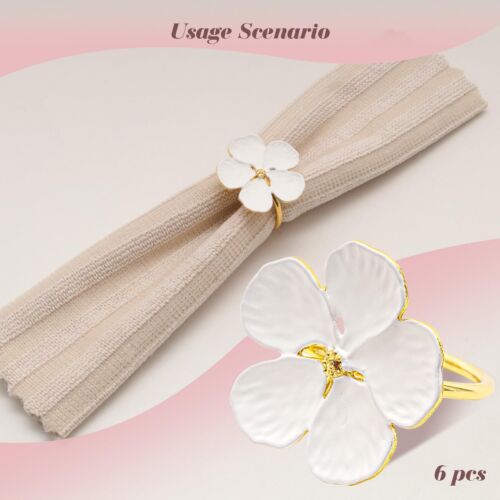 6Pcs White Flower Napkin Rings Gold Cloth Napkin Holder Rings Dinner Table Se... - Picture 3 of 7