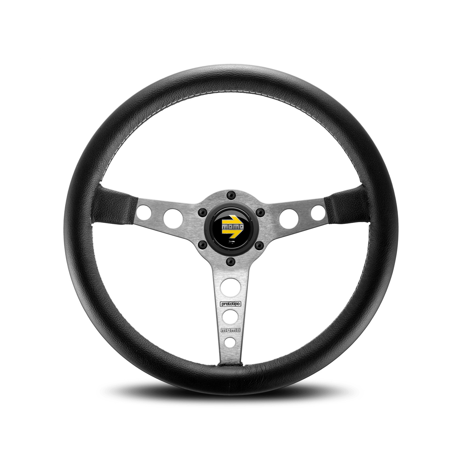 MOMO Prototipo 350mm Leather Steering Wheel - Silver Spokes