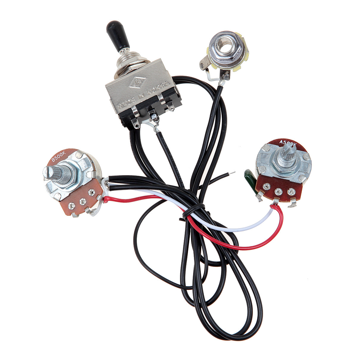 Electric Guitar Wiring Harness Kit 3 Way Toggle Switch 1 Volume 1 Tone 500K Pots