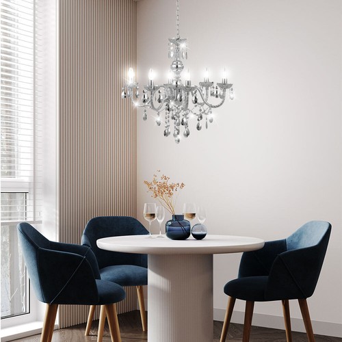 Kronleuchter Pendelleuchte Hängelampe Wohnzimmerlampe 5-Flammig E14 Chrom D 44cm - Bild 6 von 12