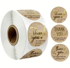 500 pc Sticker Seals Roll Kraft Gold Thank you for supporting Self Adhesive NEW