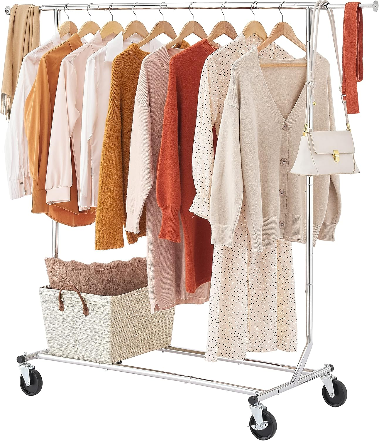 Heavy Duty Foldable Clothing Rack with Wheels and Extendable Design-image